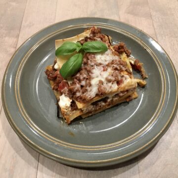 Eggplant Lasagna served on a green plate